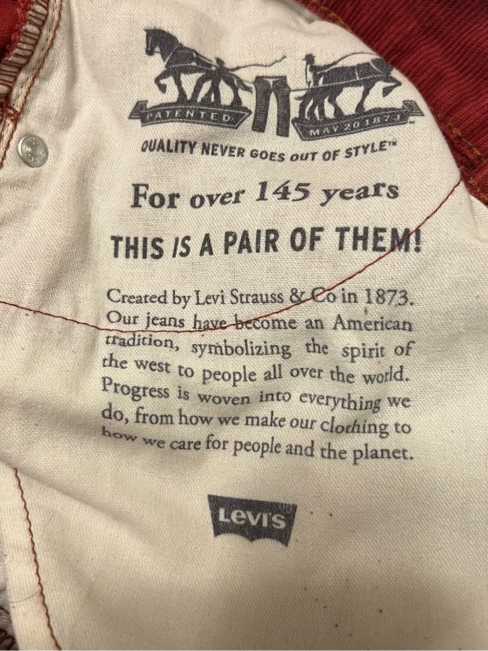 Levi's 512 Brick Red Corduroy Jeans 32 x 32